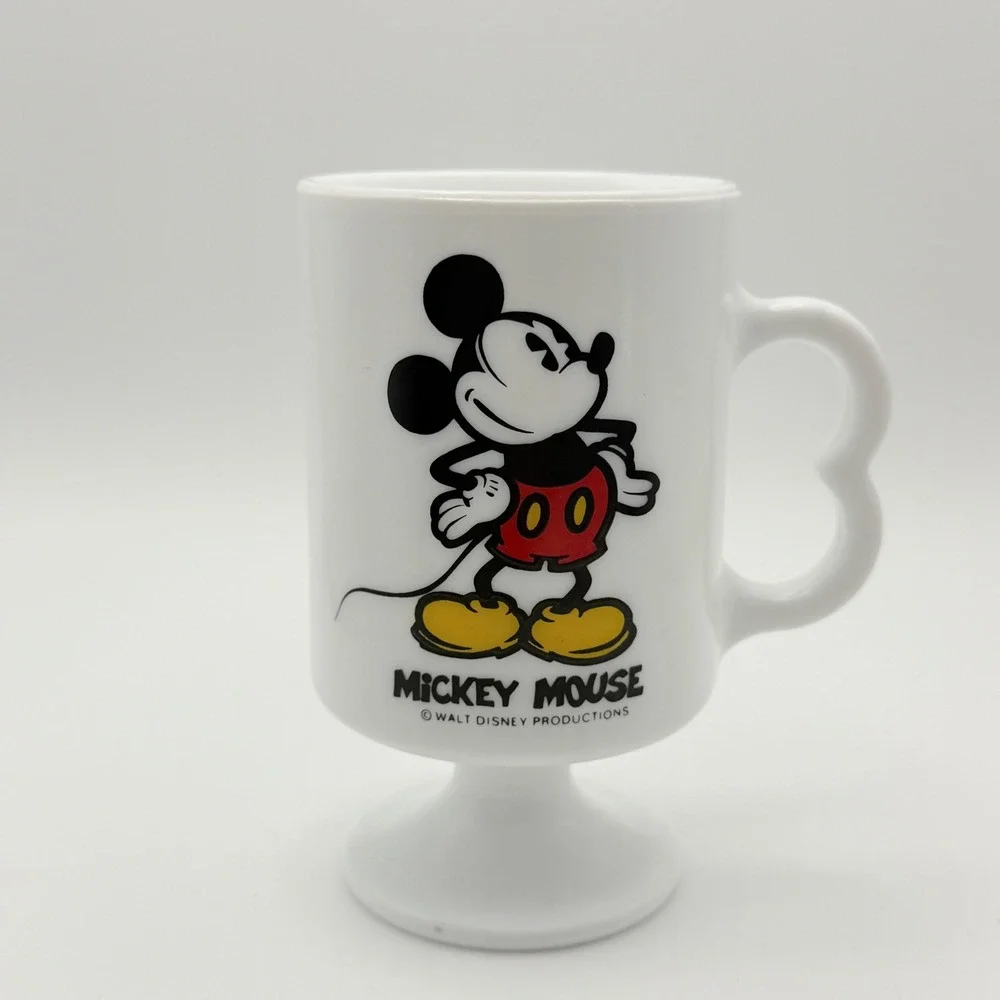 Vintage 1970s Walt Disney Productions Mickey Mouse Pedestal Milk Drinking Glass